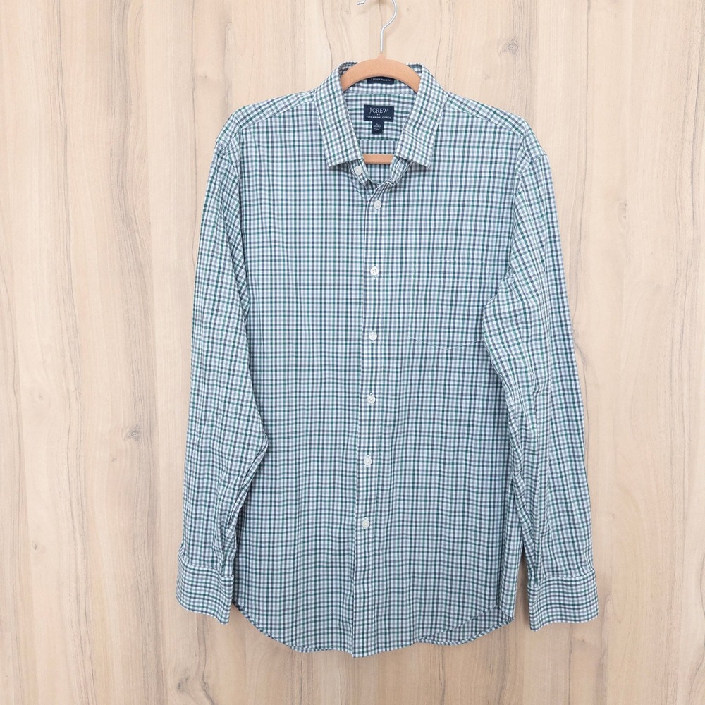 J.Crew Mens Button Down Shirt Sz L Green Gingham Thompson Preppy Classic Office